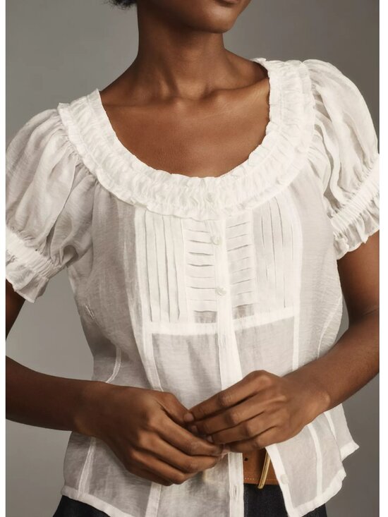 Anthropologie Tops - Anthropologie Pilcro Short-Sleeve Sheer Silky Blouse White S